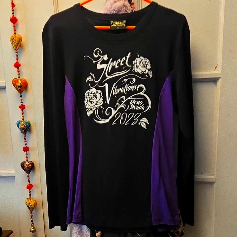Black and Purple Graphic Long Sleeve Tee